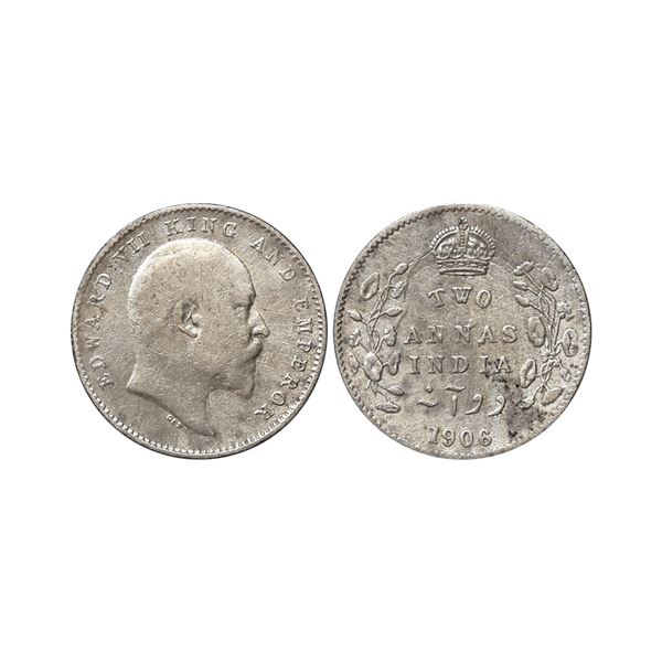 Edward VII King & Emperor, Silver 2 Annas, 1906, Calcutta Mint