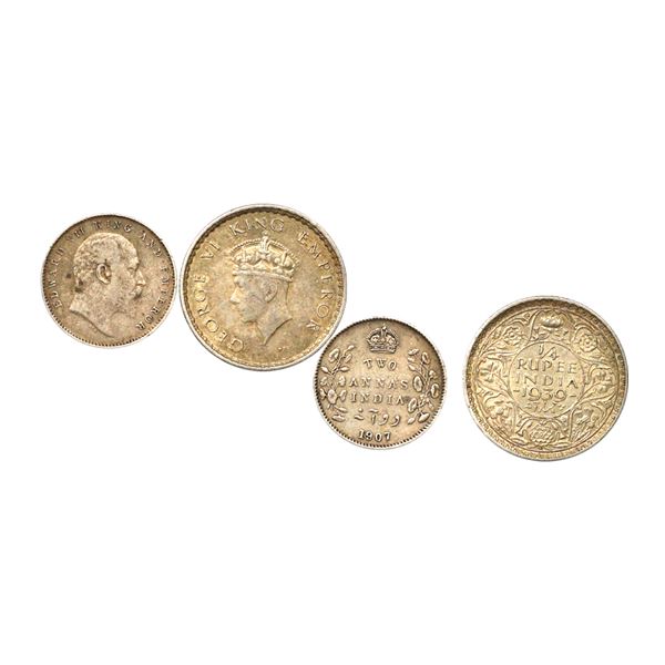 British India, Set of 2 Coins, Edward VII, Silver 2 Annas, 1907 Calcutta Mint ; George VI, Silver 1/