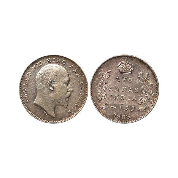 Edward VII King & Emperor, Silver 2 Annas, 1908, Calcutta Mint