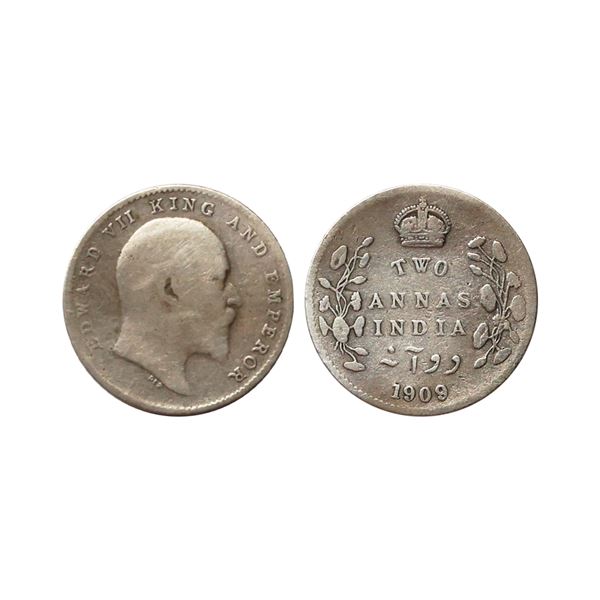 Edward VII King & Emperor, Silver 2 Annas, 1909, Very Fine