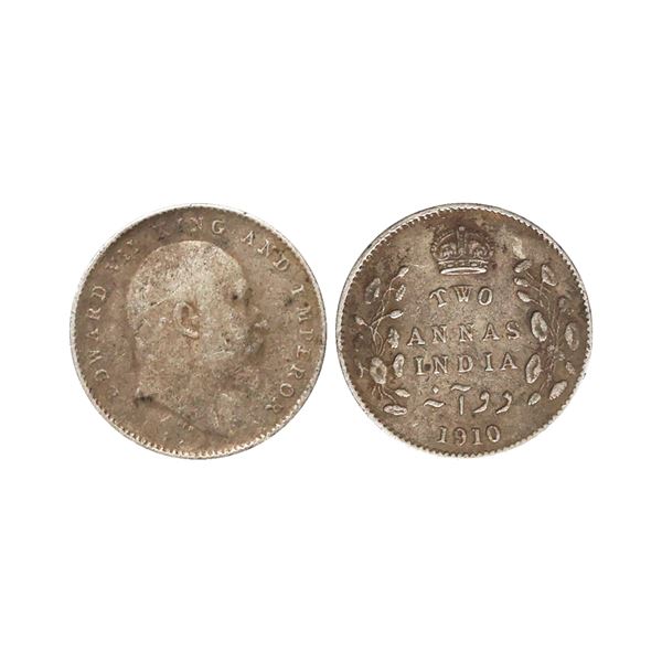 Edward VII King & Emperor, Silver 2 Annas, 1910, Calcutta Mint