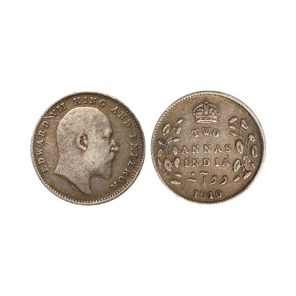 Edward VII King & Emperor, Silver 2 Annas, 1910, Bombay Mint