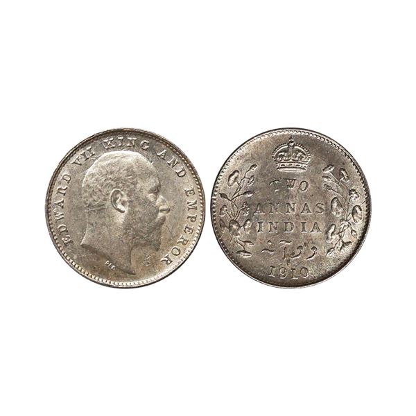 Edward VII King & Emperor, Silver 2 Annas, 1910, Bombay Mint