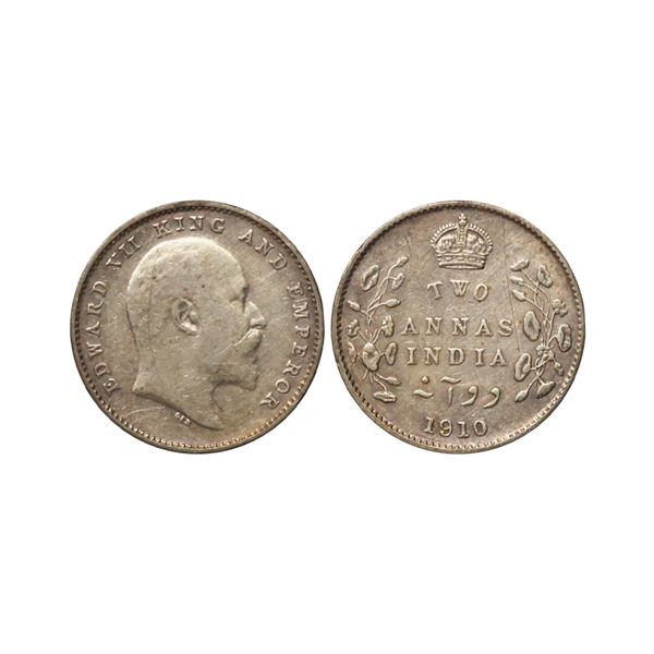 Edward VII King & Emperor, Silver 2 Annas, 1910, Bombay Mint