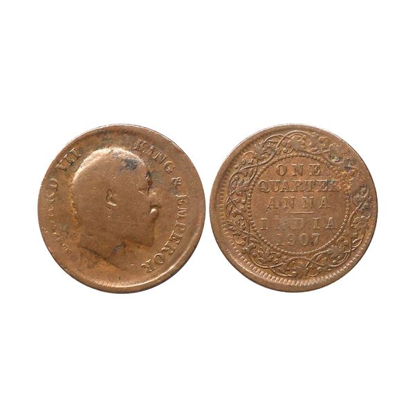 Edward VII King & Emperor, Bronze 1/4 Anna, 1907, Calcutta Mint