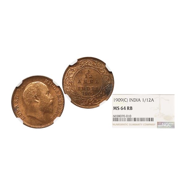 Edward VII King & Emperor, Copper 1/12 Anna, 1909, Calcutta Mint