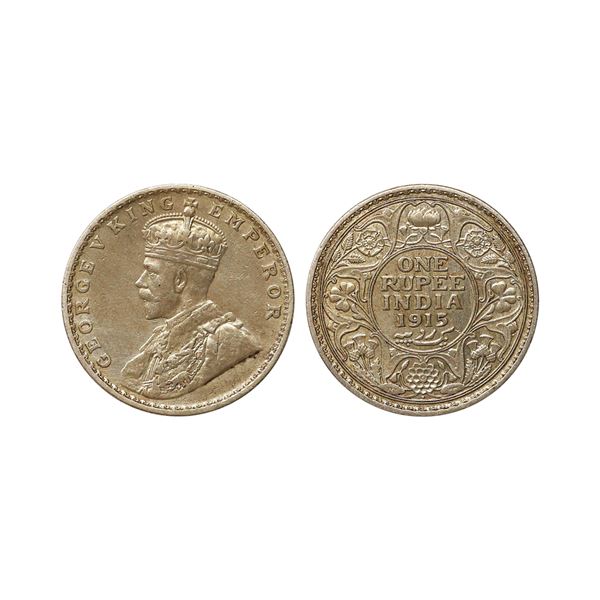 George V King Empreor, Silver Rupee, 1915, Bombay Mint