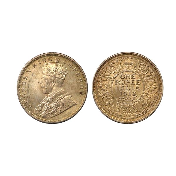George V King & Emperor, Silver Rupee, 1918, Calcutta Mint