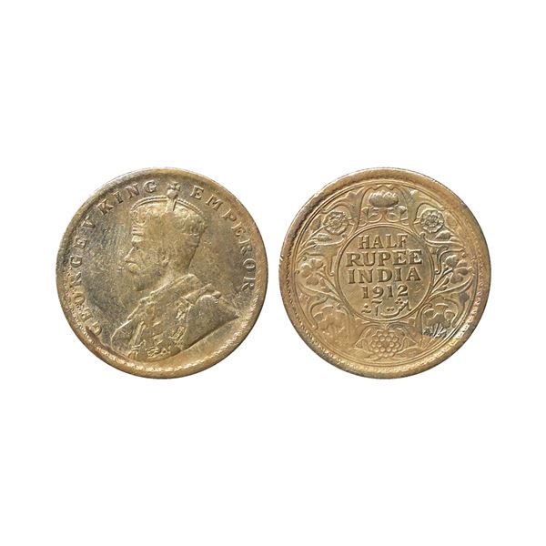 George V King Emperor, Silver 1/2 Rupee, 1912, Calcutta Mint