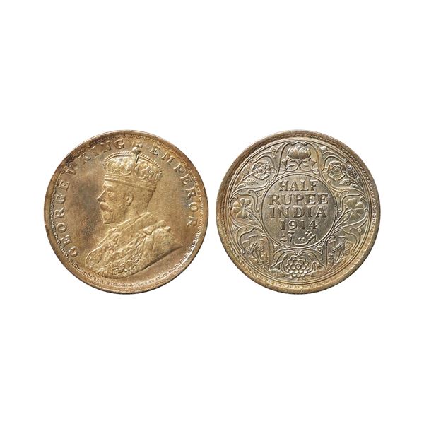 George V King Emperor, Silver 1/2 Rupee, 1914, Bombay Mint