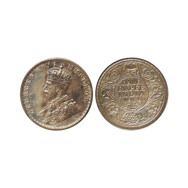 George V King Emperor, Silver 1/2 Rupee, 1914, Bombay Mint