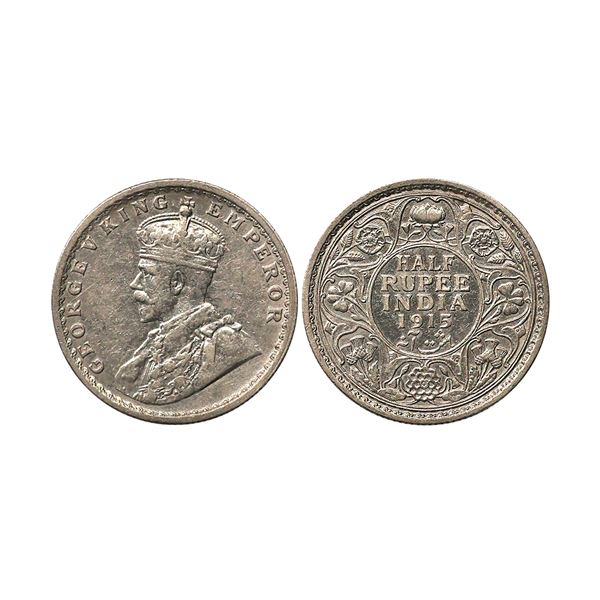 George V King Emperor, Silver 1/2 Rupee, 1915, Calcutta Mint