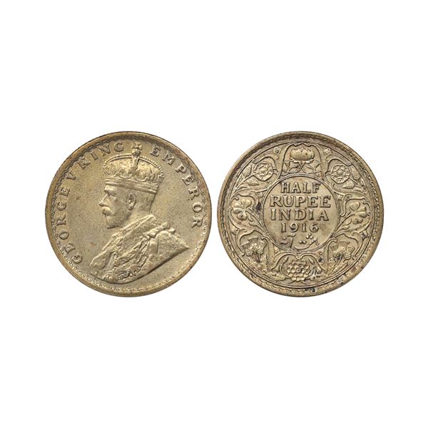 George V King Emperor, Silver 1/2 Rupee, 1916, Calcutta Mint