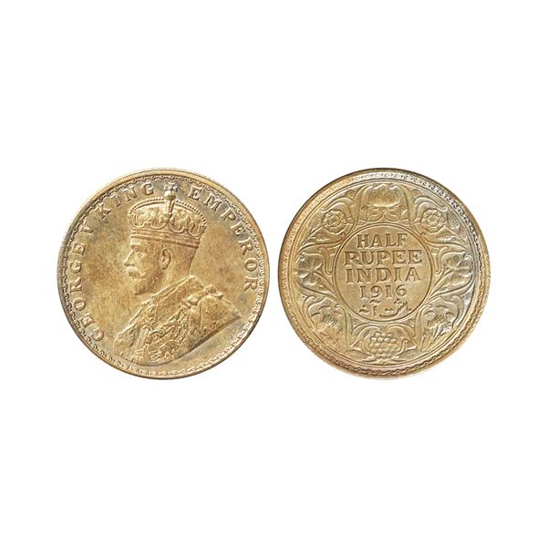 George V King Emperor, Silver 1/2 Rupee, 1916, Bombay Mint