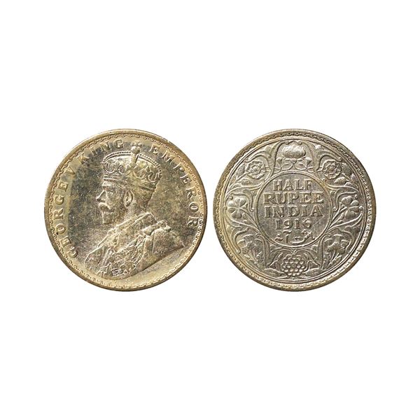George V King Emperor, Silver 1/2 Rupee, 1916, Bombay Mint