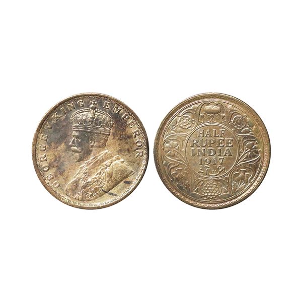 George V King Emperor, Silver 1/2 Rupee, 1917, Bombay Mint