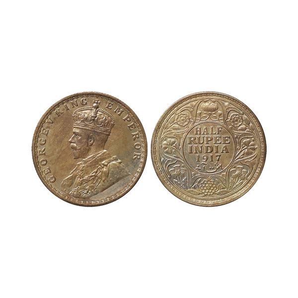 George V King Emperor, Silver 1/2 Rupee, 1917, Bombay Mint