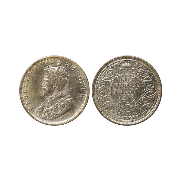 George V King Emperor, Silver 1/2 Rupee, 1918, Calcutta Mint