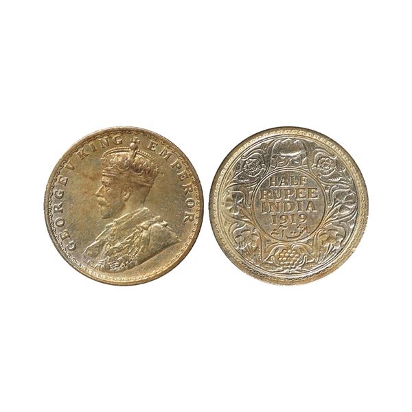 George V King Emperor, Silver 1/2 Rupee, 1919, Bombay Mint