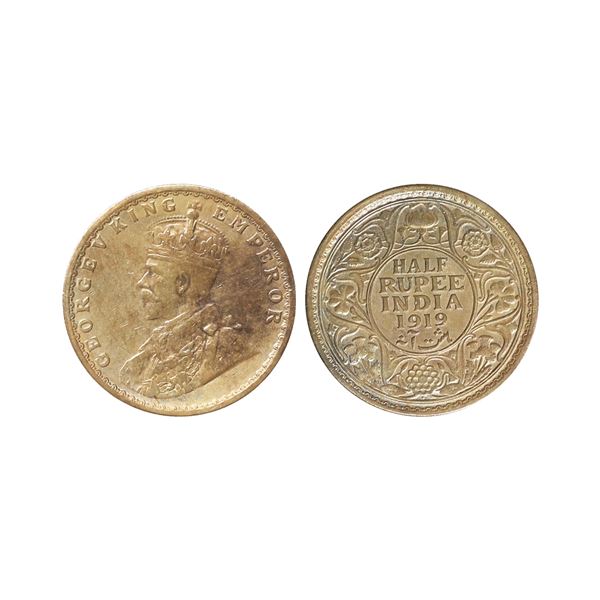 George V King Emperor, Silver 1/2 Rupee, 1919, Bombay Mint