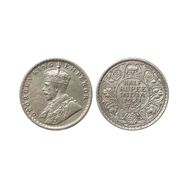 George V King Emperor, Silver 1/2 Rupee, 1921