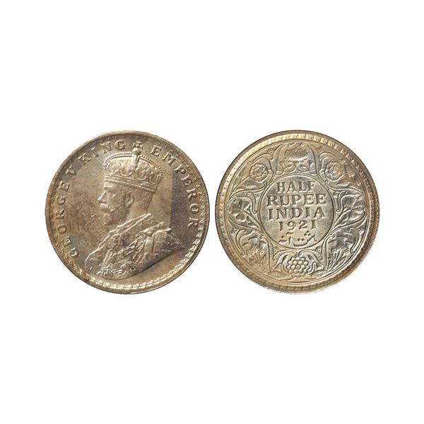 George V King Emperor, Silver 1/2 Rupee, 1921, Calcutta Mint