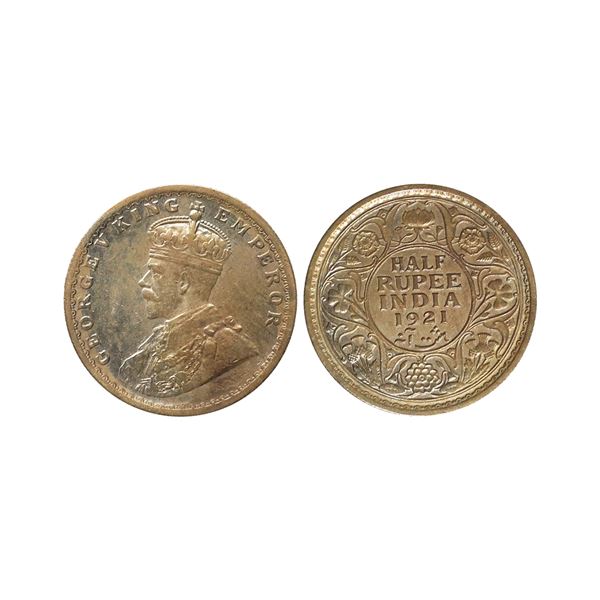 George V King Emperor, Silver 1/2 Rupee, 1921, Calcutta Mint