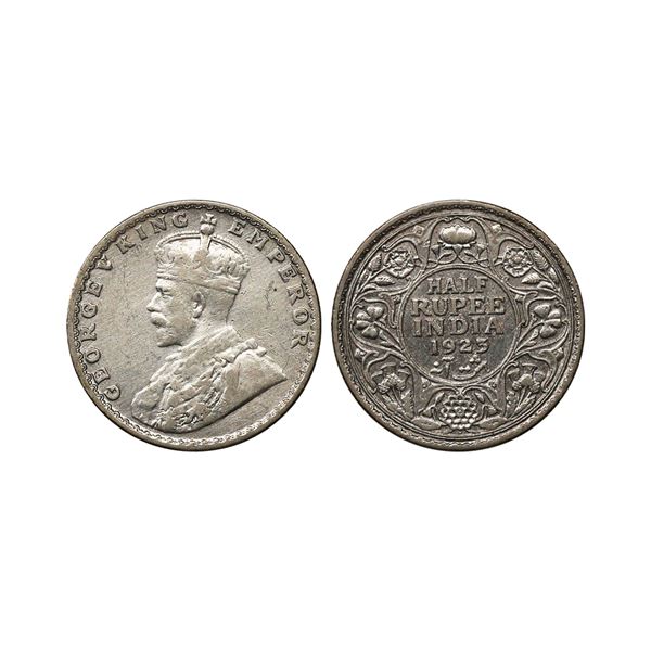 George V King Emperor, Silver 1/2 Rupee, 1923, Bombay Mint