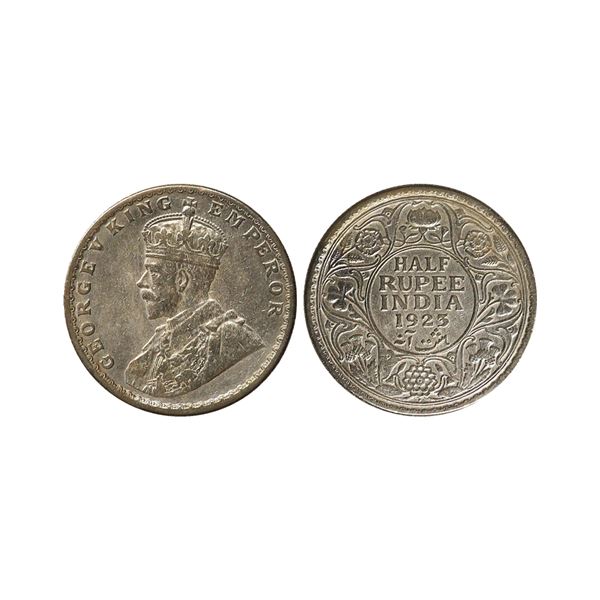 George V King Emperor, Silver 1/2 Rupee, 1923, Bombay Mint