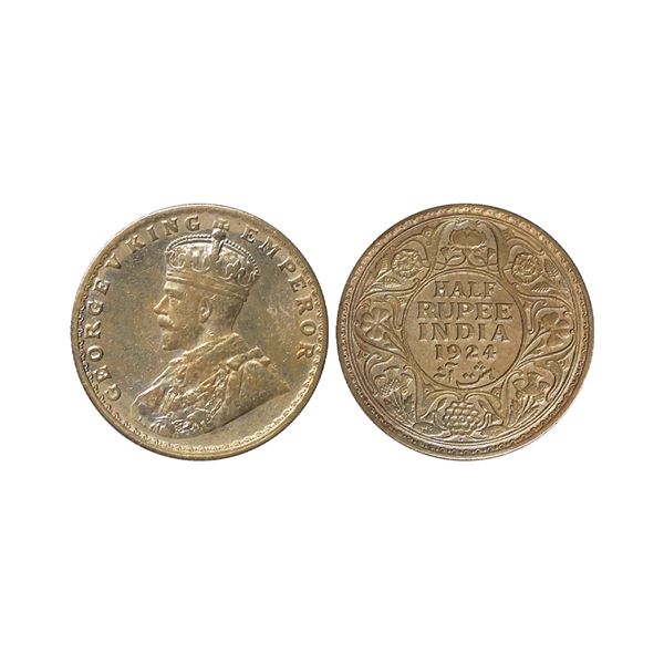 George V King Emperor, Silver 1/2 Rupee, 1924, Bombay Mint