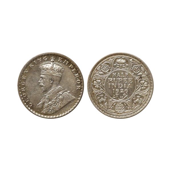 George V King Empreor, Silver 1/2 Rupee, 1926, Bombay Mint