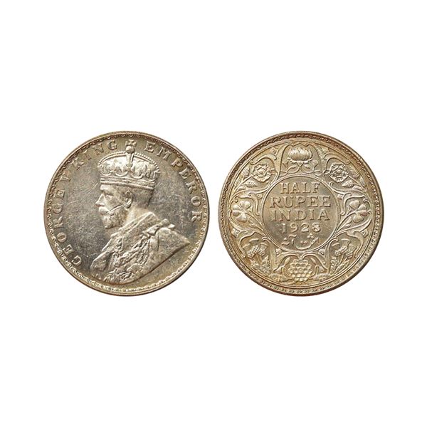 George V King Emperor, Silver 1/2 Rupee, 1928, Bombay Mint