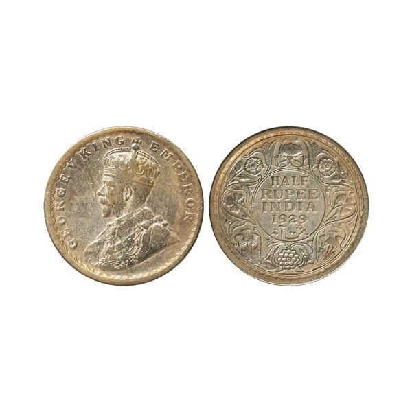 George V King Emperor, Silver 1/2 Rupee, 1929, Calcutta Mint