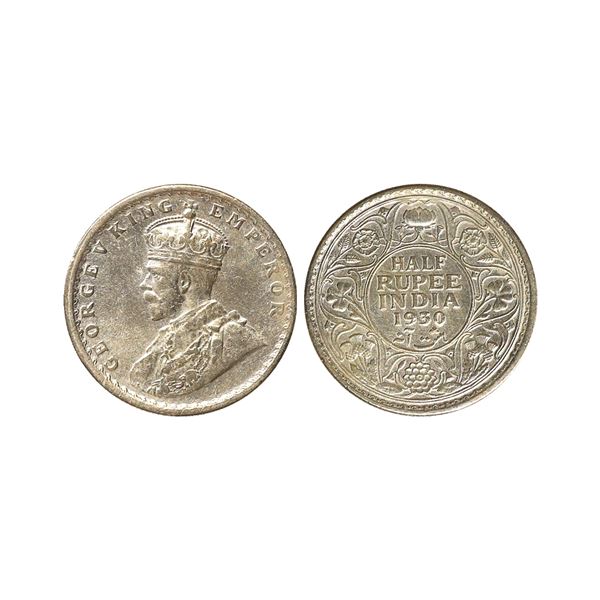 George V King Emperor, Silver 1/2 Rupee, 1930, Calcutta Mint