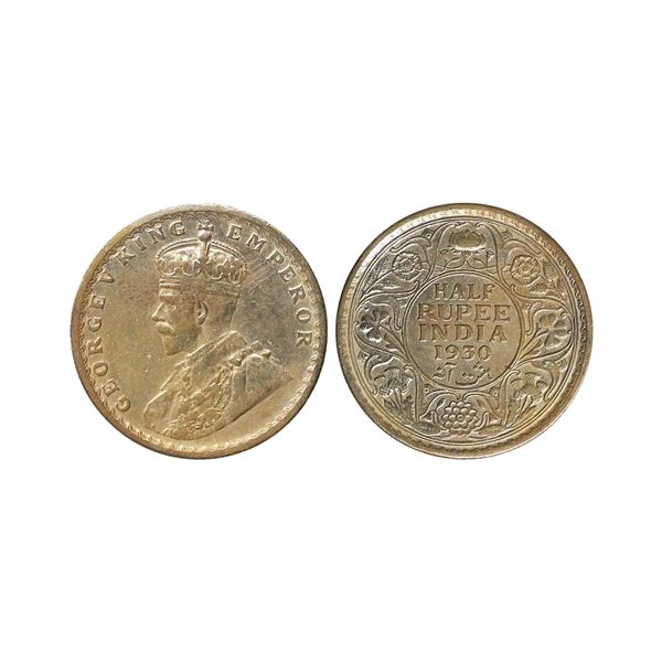 George V King Emperor, Silver 1/2 Rupee, 1930, Calcutta Mint