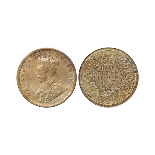 George V King Emperor, Silver 1/2 Rupee, 1933, Calcutta Mint