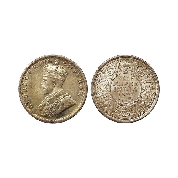 George V King Emperor, Silver 1/2 Rupee, 1934, Calcutta Mint