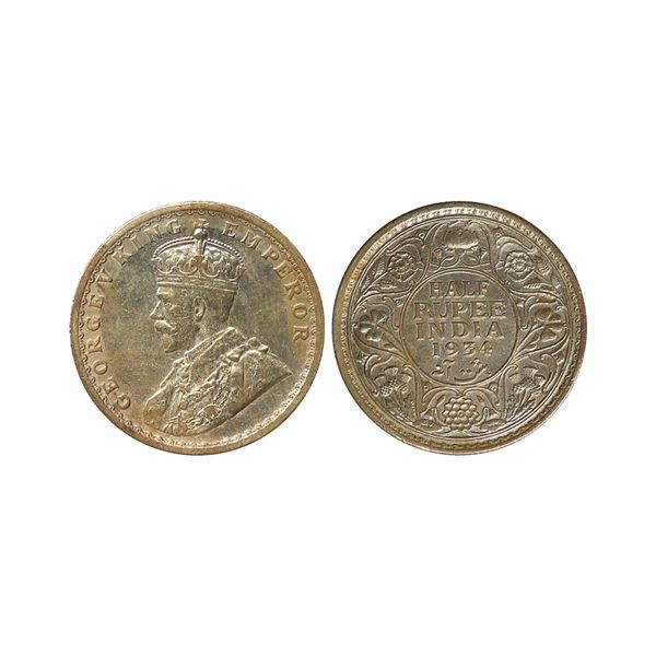 George V King Emperor, Silver 1/2 Rupee, 1934, Calcutta Mint