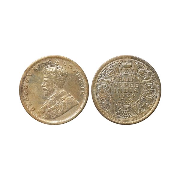 George V King Emperor, Silver 1/2 Rupee, 1934, Calcutta Mint