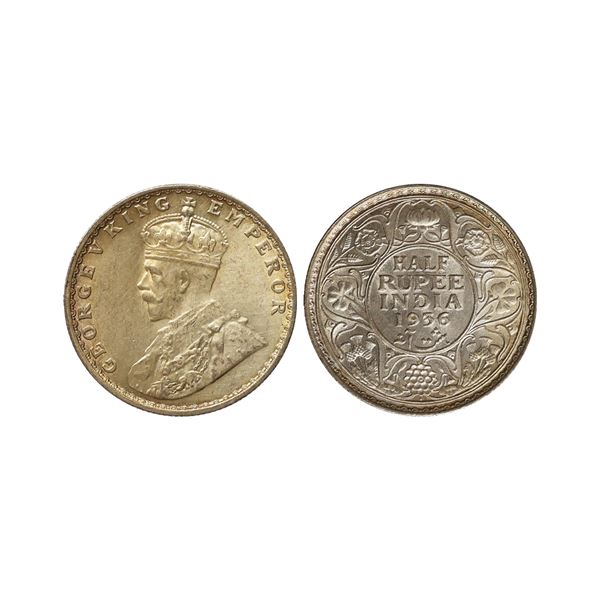 George V King Emperor, Silver 1/2 Rupee, 1936, Bombay Mint
