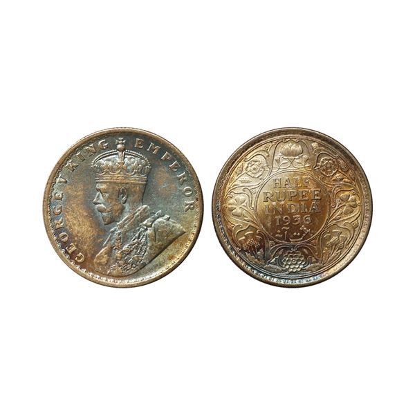 George V King Emperor, Silver 1/2 Rupee, 1936, Calcutta Mint