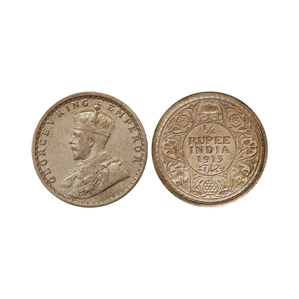 George V King Emperor, Silver 1/4 Rupee, 1913, Bombay Mint