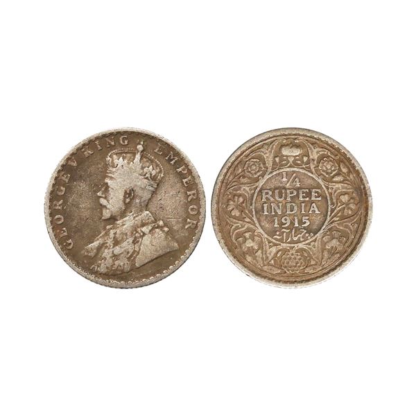 George V King Emperor, Silver 1/4 Rupee, 1915, Bombay Mint