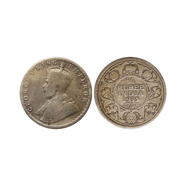 George V King Emperor, Silver 1/4 Rupee, 1915, Bombay Mint