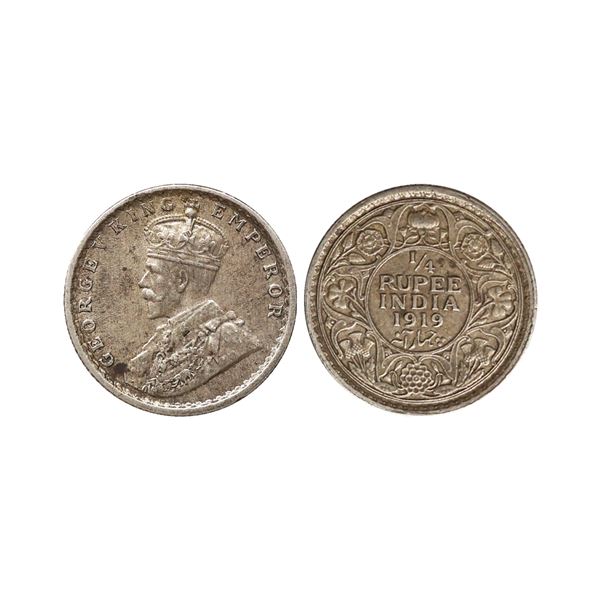 George V King Emperor, Silver 1/4 Rupee, 1919, Calcutta Mint