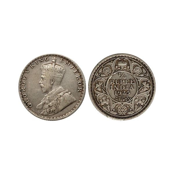 George V King Emperor, Silver 1/4 Rupee, 1925, Bombay Mint