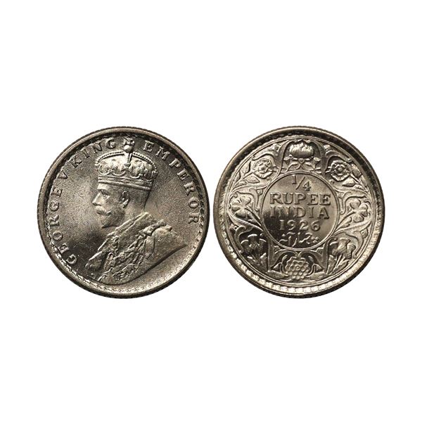 George V King & Emperor, Silver 1/4 Rupee, 1926, Calcutta Mint