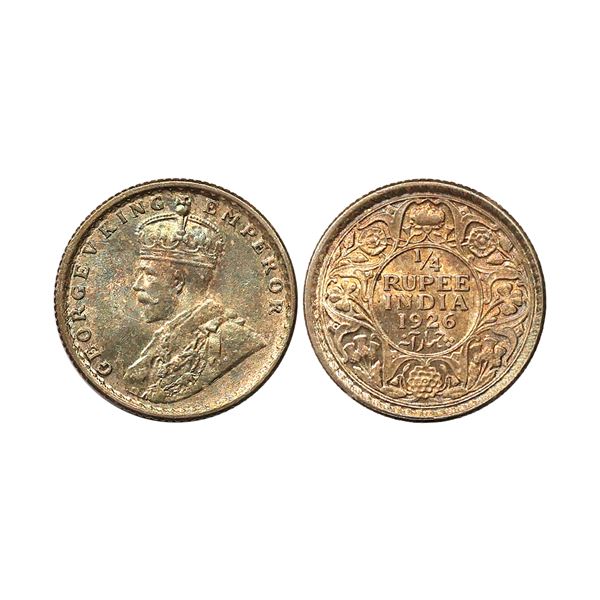 George V King & Emperor, Silver 1/4 Rupee, 1926, Calcutta Mint
