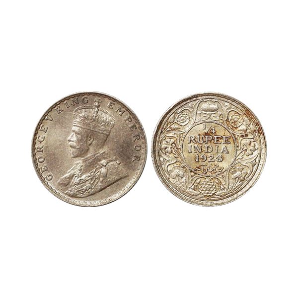 George V King Emperor, Silver 1/4 Rupee, 1928, Bombay Mint
