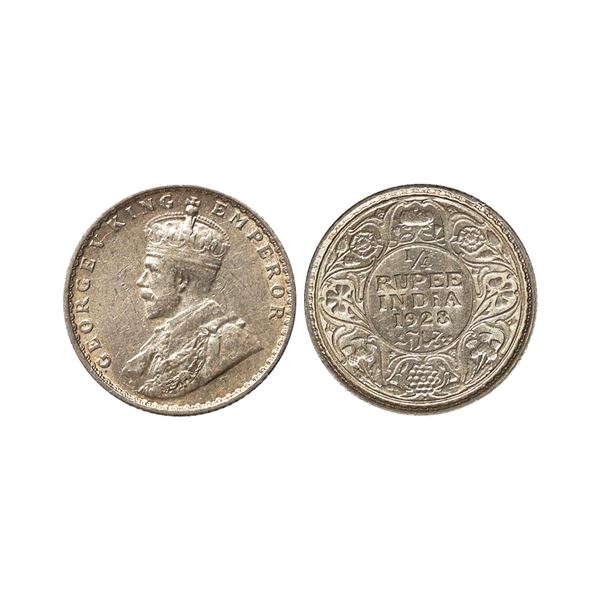 George V King Emperor, Silver 1/4 Rupee, 1928, Bombay Mint